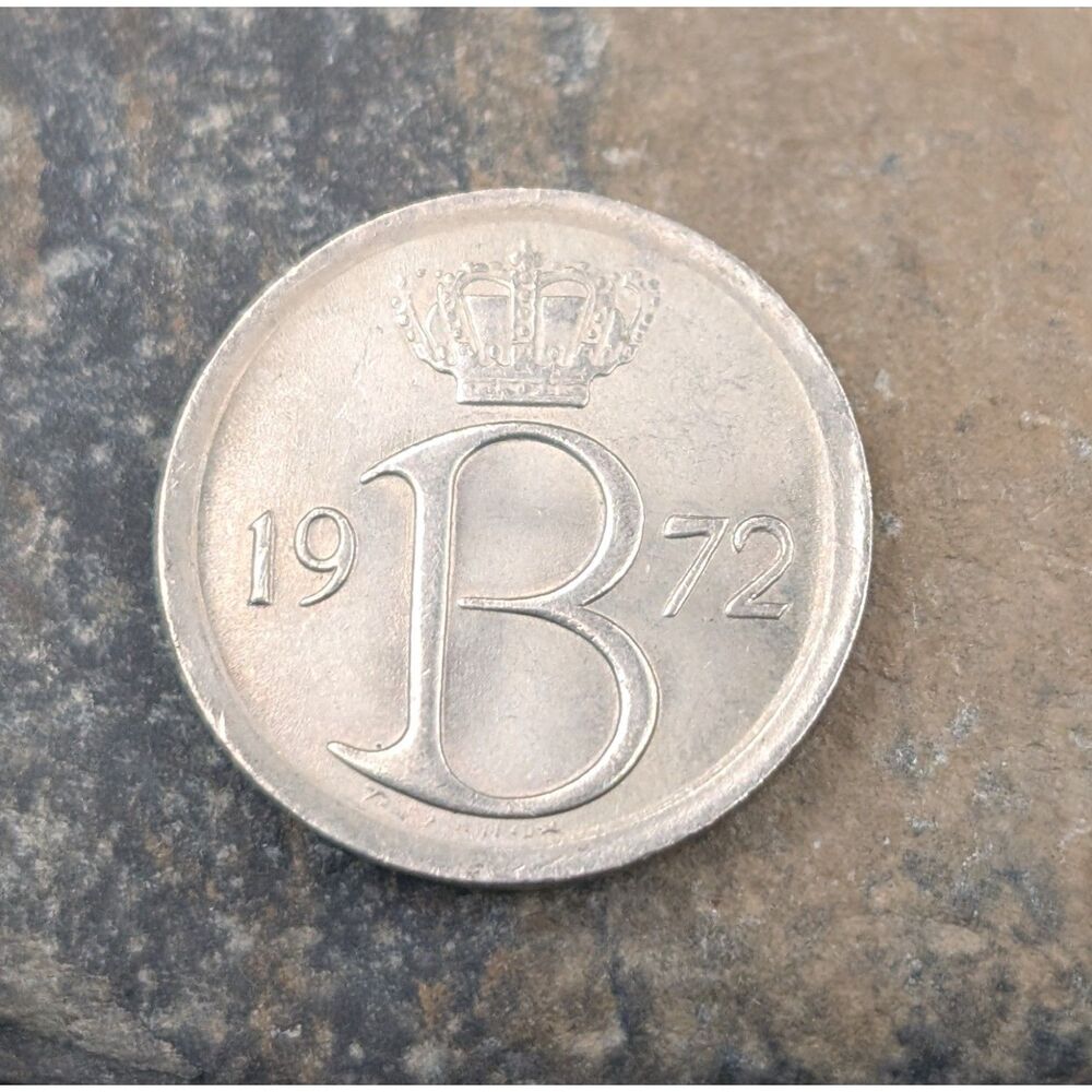 1972 Belgium 25 Centimes Crowned B Coin Vintage Monogram 1972 Birth Year